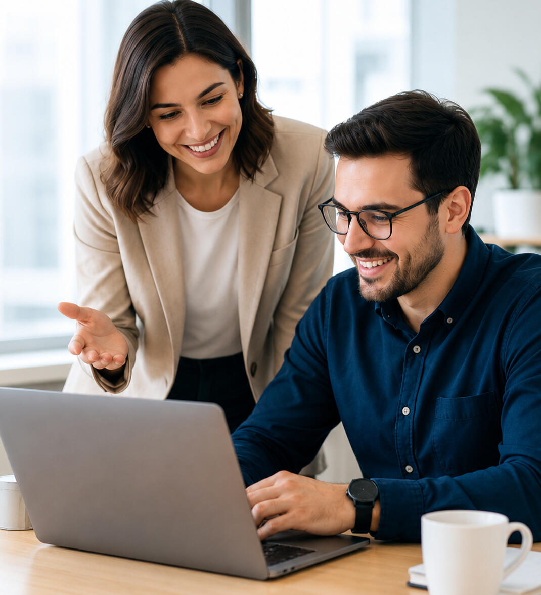 Client success manager collaborating with a client to improve retention, satisfaction, and business growth.