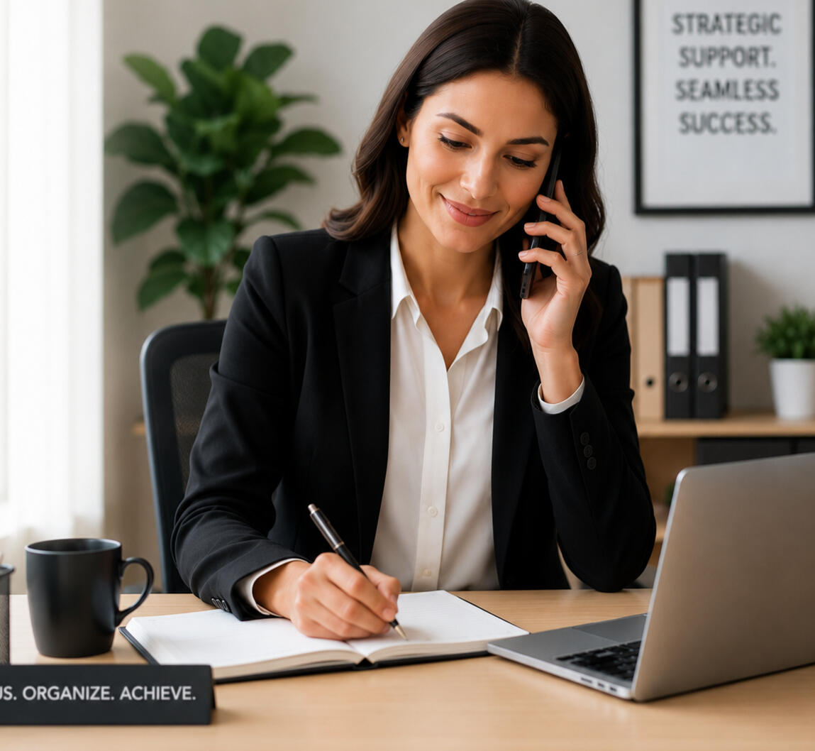 Executive assistant managing schedules, communications, and administrative tasks in a professional office environment.